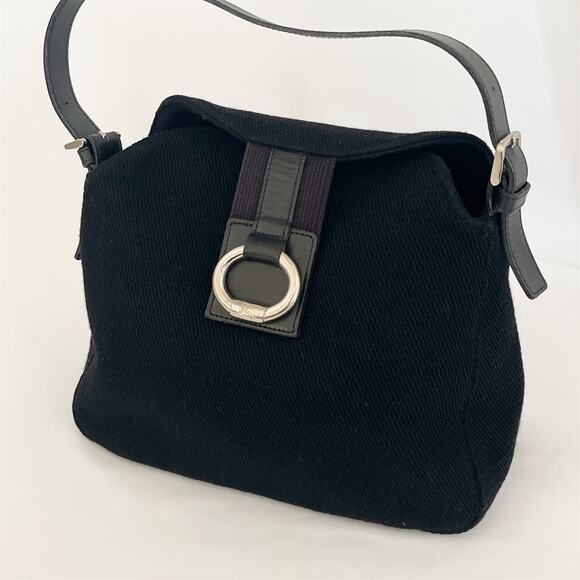 BURBERRY Blue Label Shoulder Satchel Bag Black Canvas Fabric - Picture 7 of 15